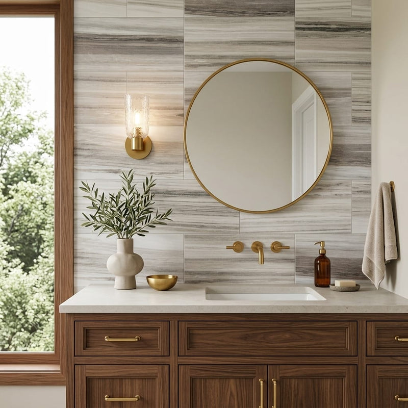 Skyline 12x24 Honed Marble & Dolomite Tile — Bathroom vanity wall