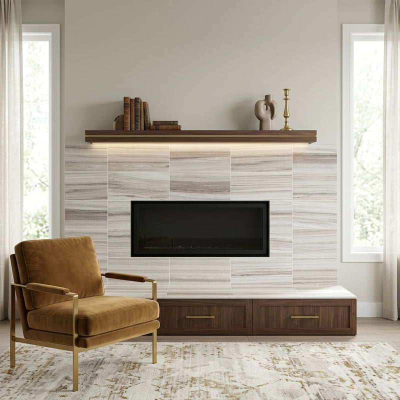 Skyline 12x24 Honed Marble & Dolomite Tile — Living Room fireplace surround