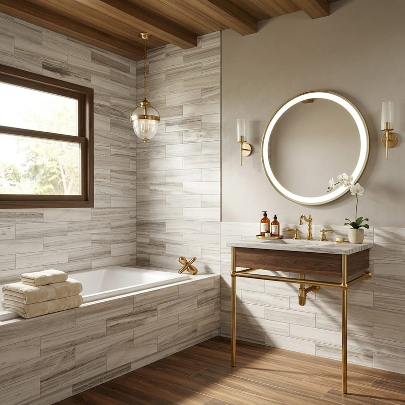 Skyline 4x16 Honed Marble & Dolomite Tile — Bathroom shower wall