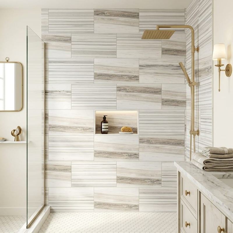 Skyline Marble Tile 12x24 Honed — Bathroom shower wall