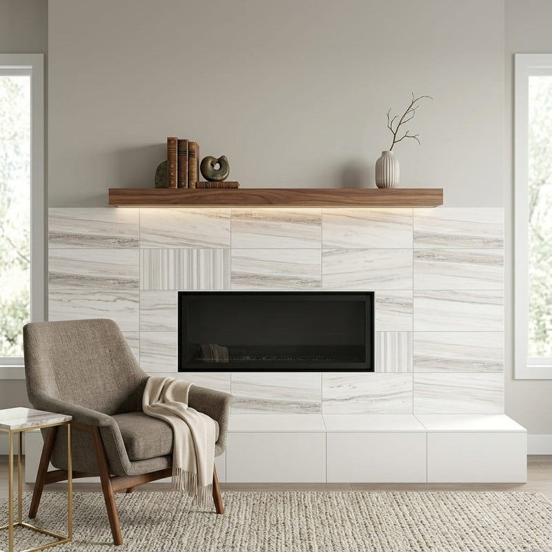 Skyline Marble Tile 12x24 Honed — Living Room fireplace surround
