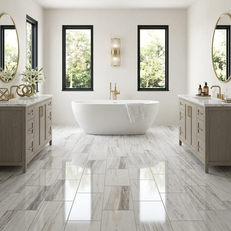 Skyline Marble Tile 12x24 Polished 3/4 inch — Bathroom floor