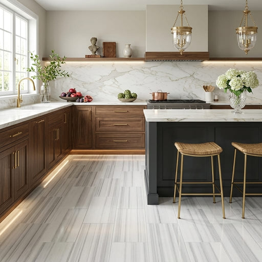 Skyline Polished 12x24 Marble Tile — Kitchen floor