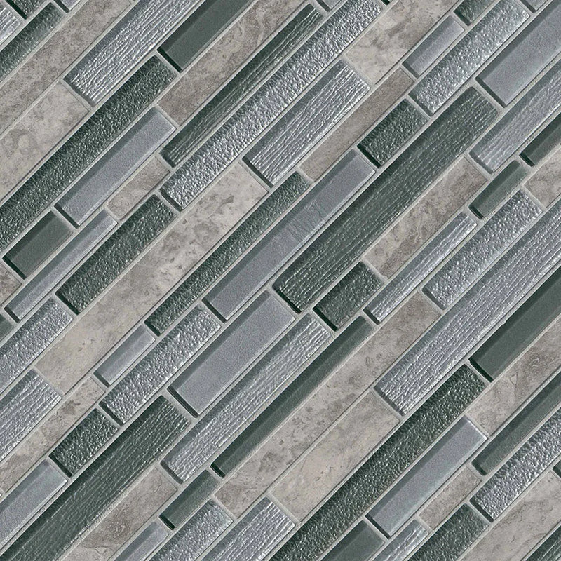 Smoky Alps Interlocking Pattern Misc. 0.31 Inch Porcelain Glass Blend Mosaic Tile