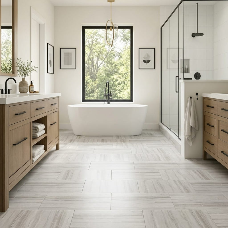 Soho Grey 12x24 Porcelain Tile — Primary Bath floor