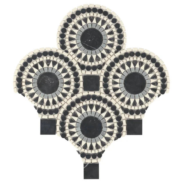 Solis Nero Marquina Bardiglio Myra Beige 14.25x14.25 Honed Marble Mosaic