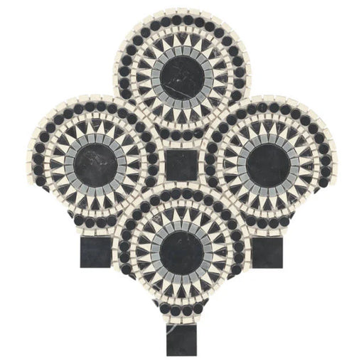 Solis Nero Marquina Bardiglio Myra Beige 14.25x14.25 Honed Marble Mosaic