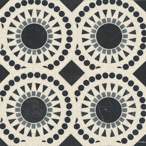 Solis Nero Marquina Bardiglio Myra Beige 14.25x14.25 Honed Marble Mosaic