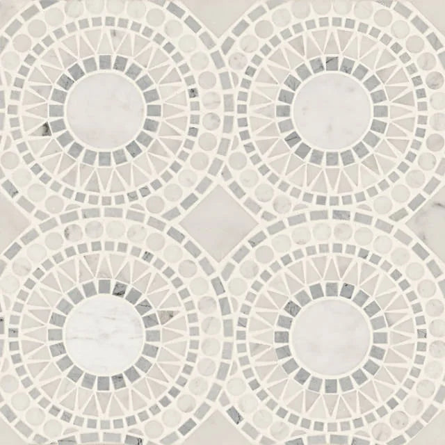 Solis White Carrara & Bardiglio 14.25x14.25 Honed Marble Mosaic