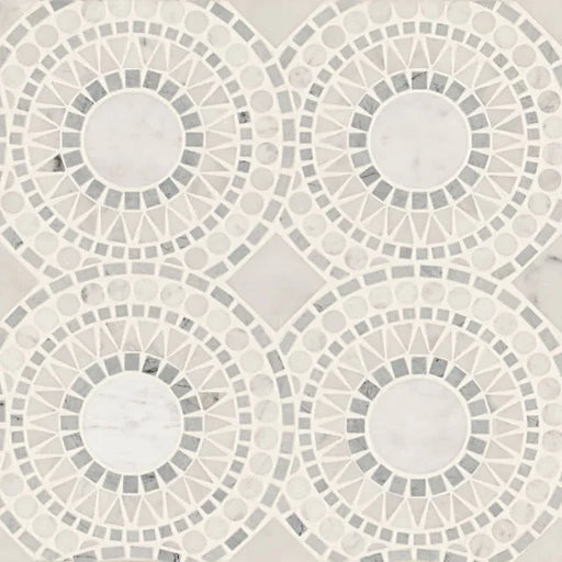 Solis White Carrara & Bardiglio 14.25x14.25 Honed Marble Mosaic