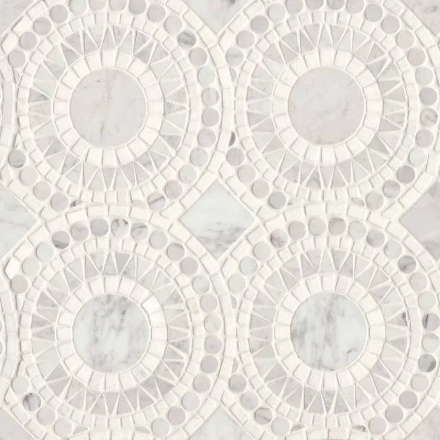 Solis White Carrara & Thassos 14.25x14.25 Honed Marble Mosaic
