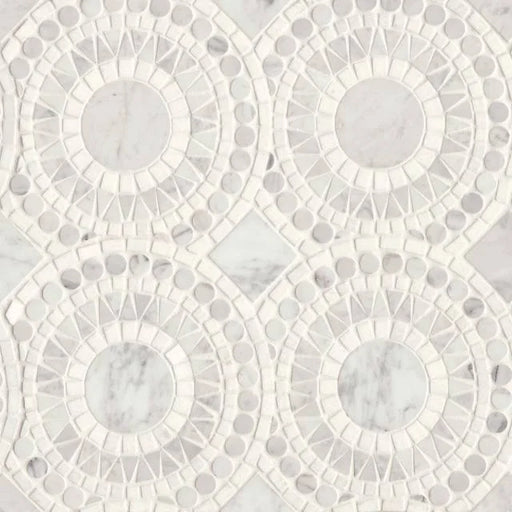Solis White Carrara & Thassos 14.25x14.25 Honed Marble Mosaic