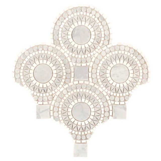 Solis White Carrara & Thassos 14.25x14.25 Honed Marble Mosaic