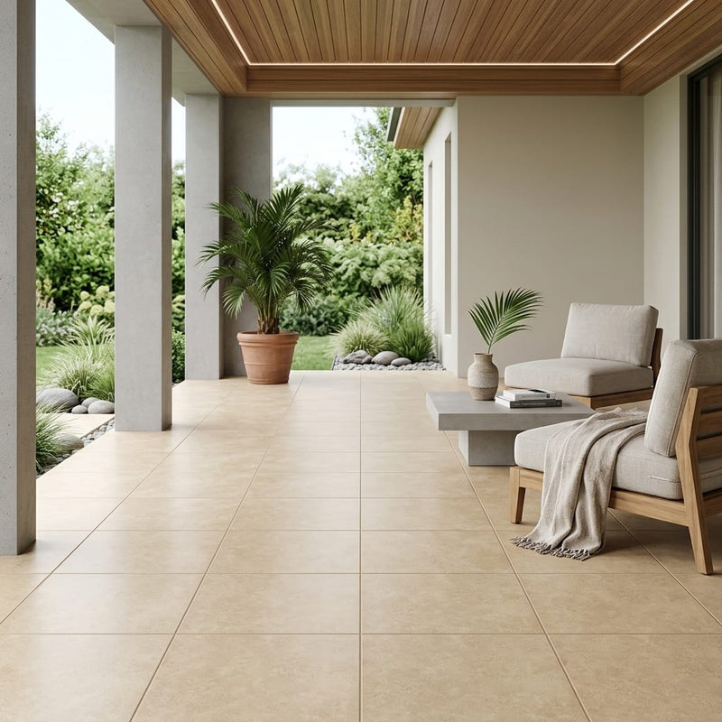Sonora Beige 18x18 Porcelain Tile — Covered Patio floor