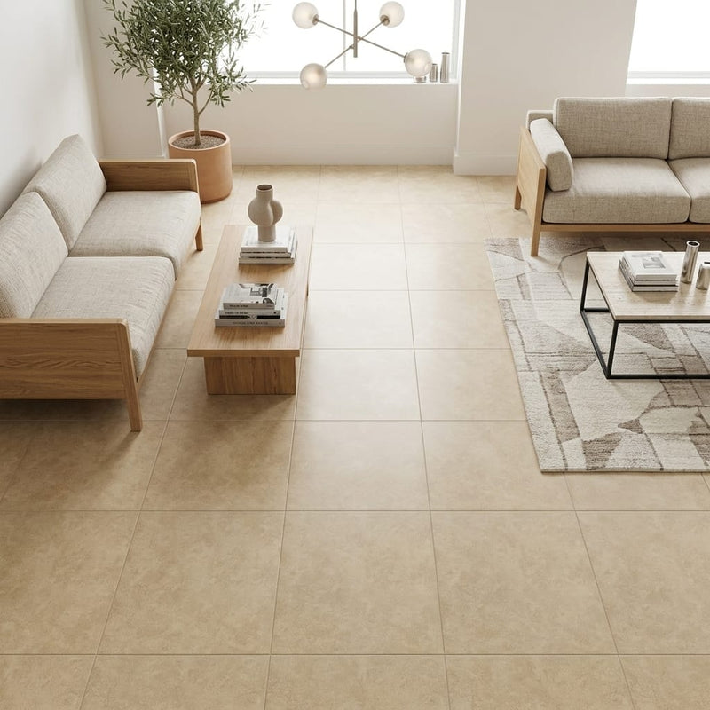 Sonora Beige 18x18 Porcelain Tile — Family Room floor