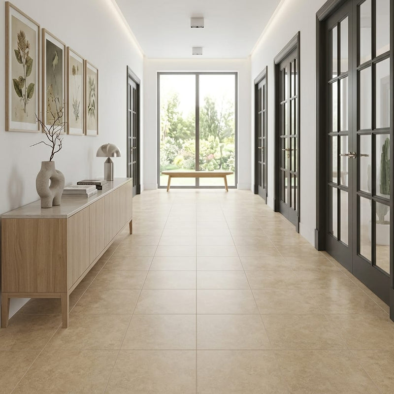 Sonora Beige 18x18 Porcelain Tile — Hallway floor
