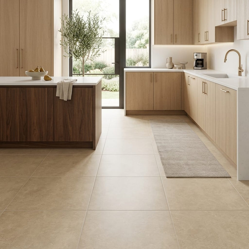 Sonora Beige 18x18 Porcelain Tile — Kitchen floor