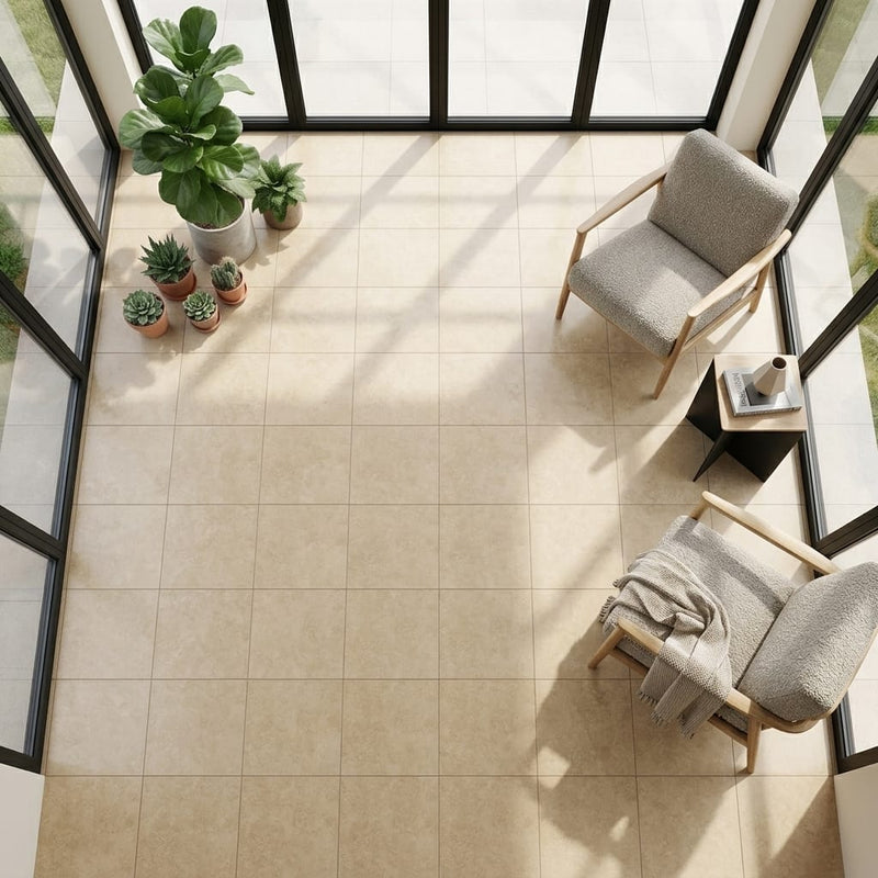 Sonora Beige 18x18 Porcelain Tile — Sunroom floor