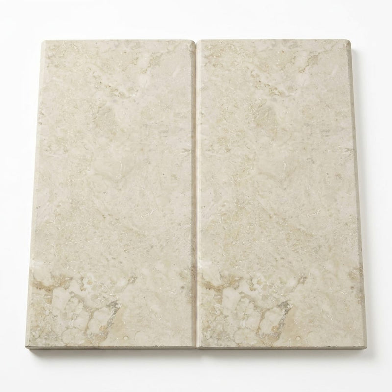 Sonoran Pearl Marble Coping 12x24 Tumbled Bullnose 1.25 inch close-up