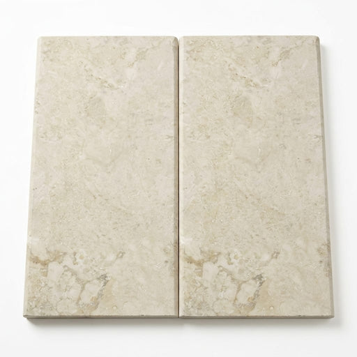 Sonoran Pearl Marble Coping 12x24 Tumbled Bullnose 1.25 inch close-up