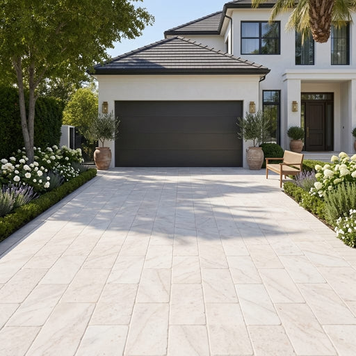 Sonoran Pearl Marble Paver 16x24 Tumbled 1.25 inch — Front Yard driveway