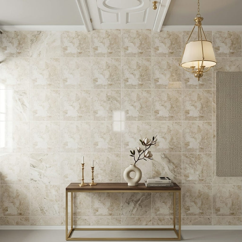 Sonoran Pearl Marble Tile 12x12 Polished — Hallway floor