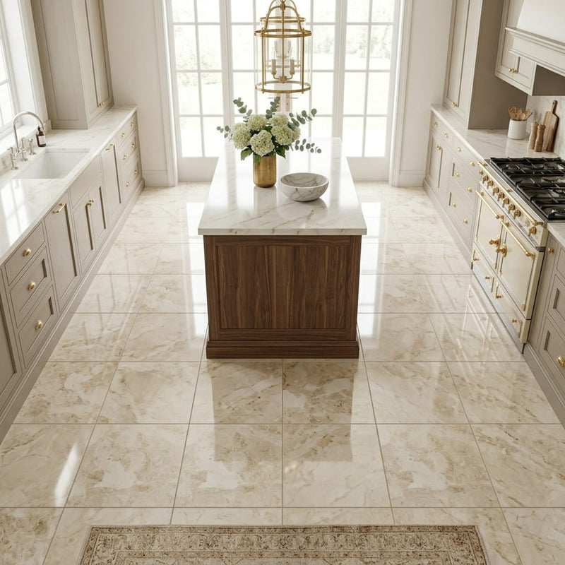 Sonoran Pearl Marble Tile 12x12 Polished — Kitchen floor