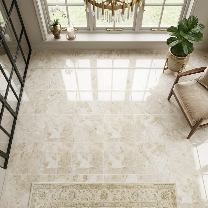 Sonoran Pearl Marble Tile 12x12 Polished — Sunroom floor