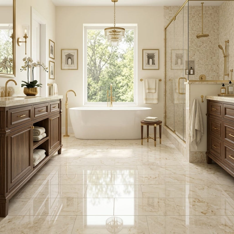 Sonoran Pearl Marble Tile 12x24 Polished — Primary Bath floor
