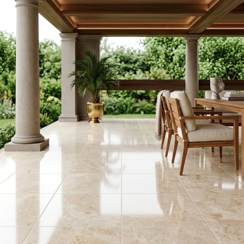 Sonoran Pearl Marble Tile 18x18 Polished — Covered Patio floor