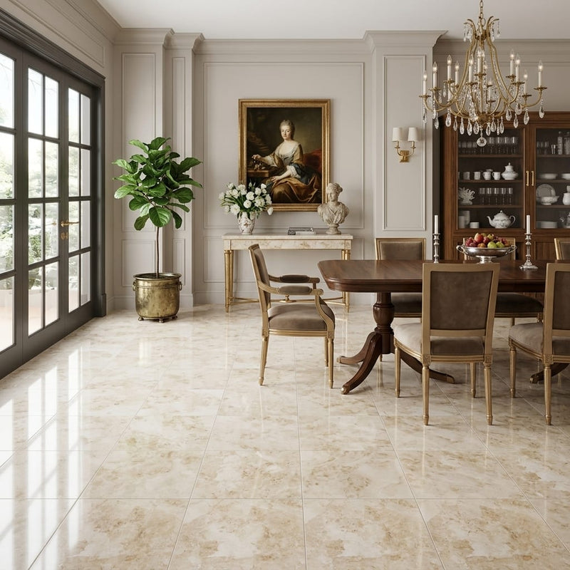 Sonoran Pearl Marble Tile 18x18 Polished — Living Room floor