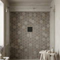 Sormonne Mosaic Limestone Brun Honed 2x2 Hexagon — Bathroom shower floor