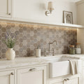 Sormonne Mosaic Limestone Brun Honed 2x2 Hexagon — Kitchen backsplash