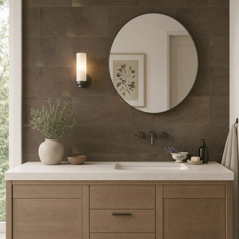 Sormonne Brun Limestone Tile 12x24 Honed 3/8 inch — Bathroom vanity wall