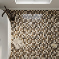 Spanish Mix Marble 1x1 Polished Mosaic (Crema Marfil + Emp. Light + Emp. Dark) — Bathroom floor
