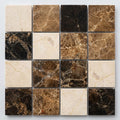 Spanish Mix Marble 1x1 Polished Mosaic (Crema Marfil + Emp. Light + Emp. Dark) close-up