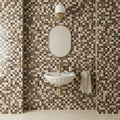 Spanish Mix Marble 1x1 Polished Mosaic (Crema Marfil + Emp. Light + Emp. Dark) — Powder Room wall