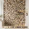 Spanish Mix Marble 2x2 Polished Mosaic (Crema Marfil + Emp. Light + Emp. Dark) — Bathroom shower wall