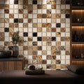 Spanish Mix Marble 5/8x5/8 Polished Mosaic (Crema Marfil + Emp. Light + Emp. Dark) — Spa spa interior