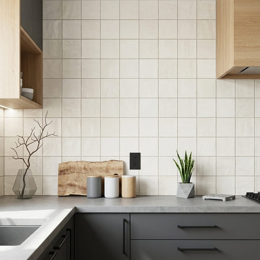 Spark Ivory 5x5 Matte Porcelain Tile — Kitchen backsplash