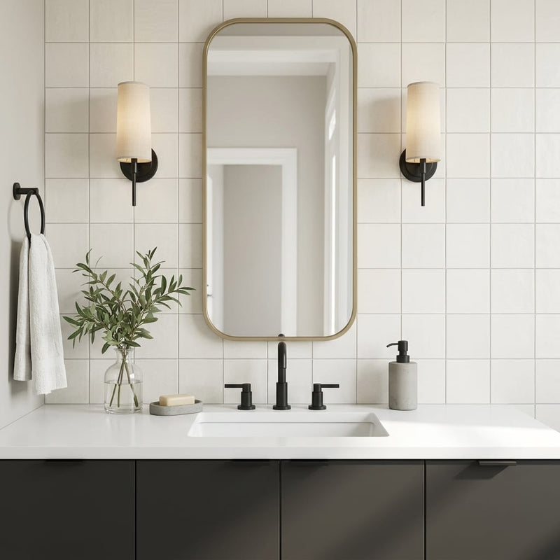 Spark Ivory 5x5 Matte Porcelain Tile — Powder Room wall
