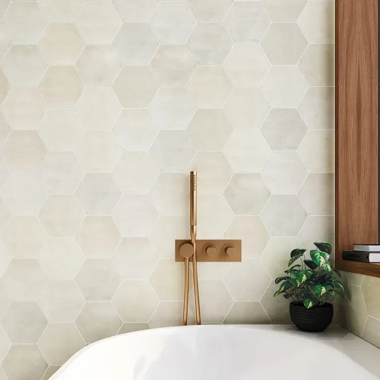 Spark Ivory 6x7 Hexagon Matte Porcelain Mosaic