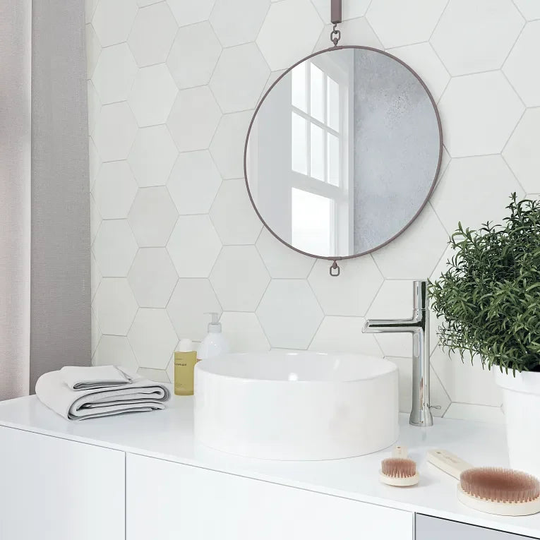 Spark Series White 6x7 Hexagon Matte Porcelain Tile