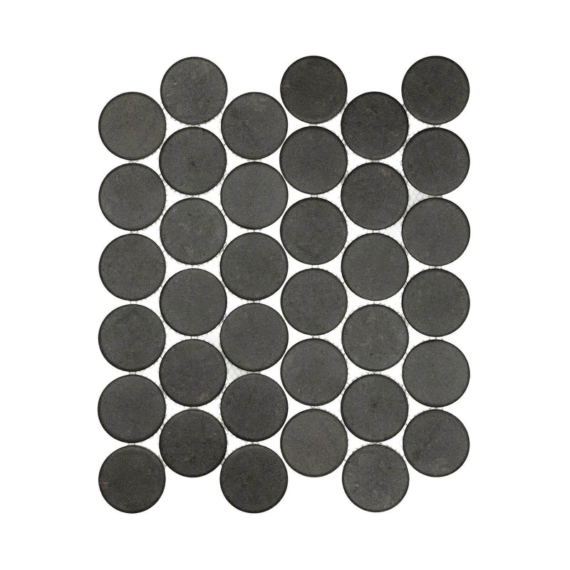 Stage Penny Charcoal 2x2 natural ceramic penny round mosaic tile sheet