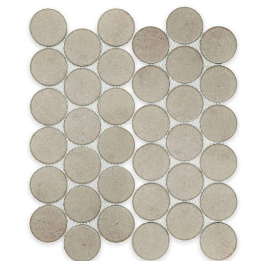 Stage Penny Taupe 2x2 natural ceramic penny round mosaic tile sheet