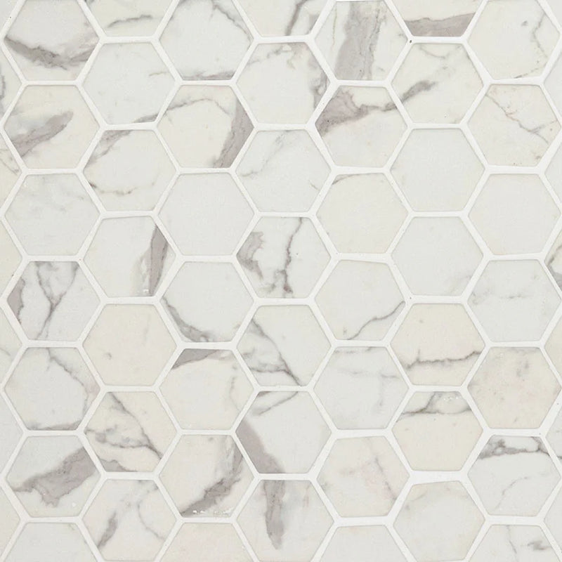 Statuario Celano 2 Hexagon Pattern 0.24 Inch Glass Mosaic Tile
