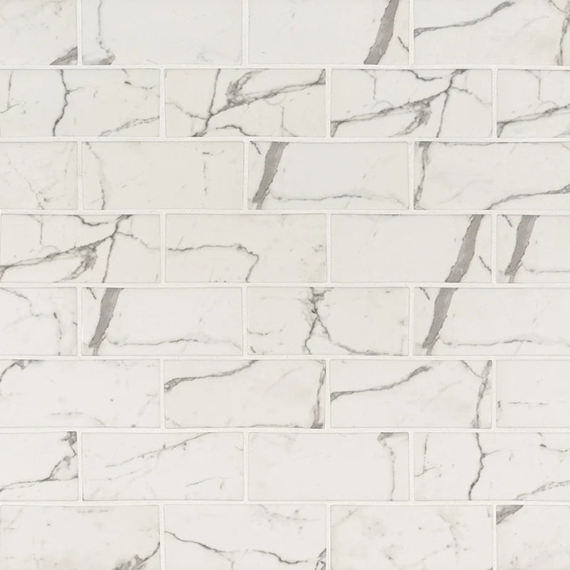 Statuario Celano 3x6 Mesh 0.31 Inch Glass Mosaic Tile