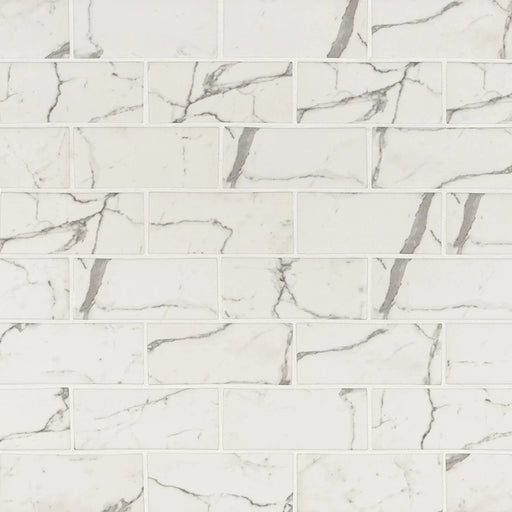 Statuario Celano 3x6 Mesh 0.31 Inch Glass Mosaic Tile