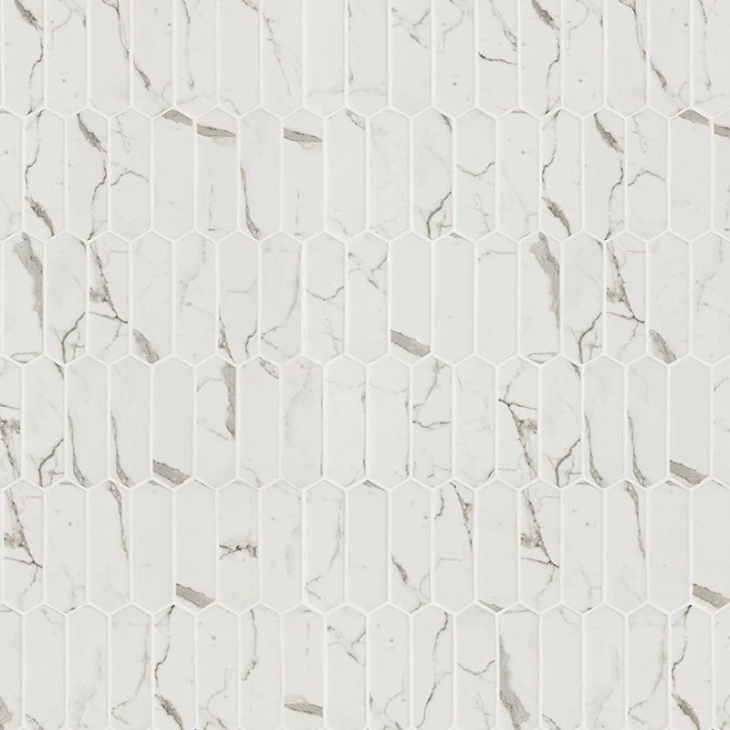 Statuario Celano Picket 0.24 Inch Recycles Glass Mosaic Tile