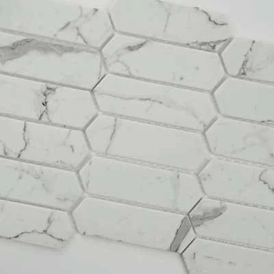 Statuario Celano Picket 0.24 Inch Recycles Glass Mosaic Tile